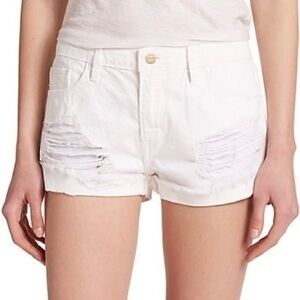 Frame Le Grand Garçon Distressed White Shorts